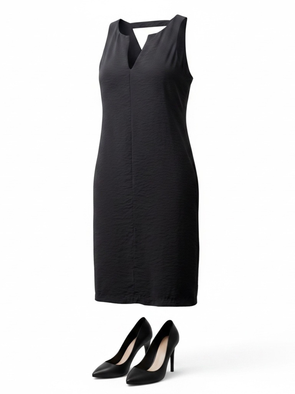 Banana Republic Black Sleeveless V-Neck Midi Sheath Dress
